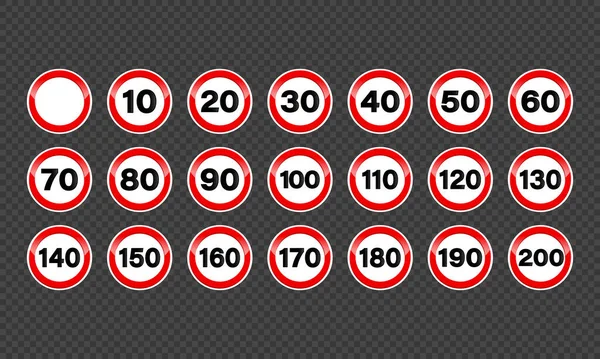 Set of speed limit signs. Icons, vector on isolated background. EPS 10 — Stock Vector