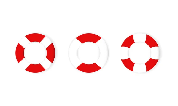 Lifebuoy icon set in realistic look. Equipment of rescuers. Symbol lifesaver swim. Rescue of drowning in the open sea. Vector on isolated white background. EPS 10 — Stock Vector