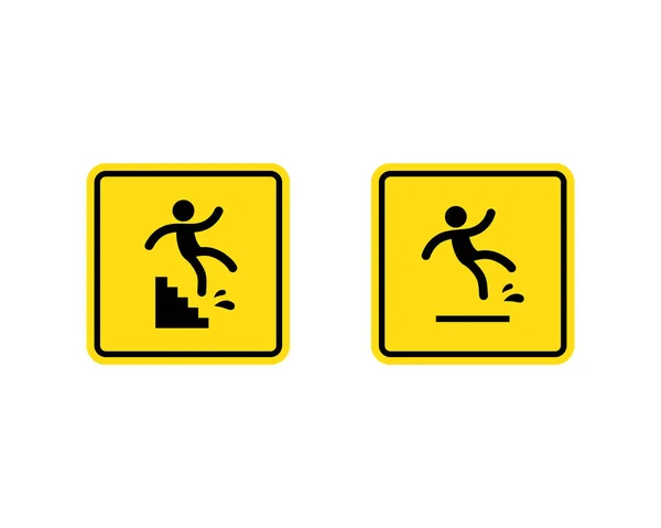 Óvatossági Szimbólumok Bottal Figura Ember Alá Nedves Padló Megbotlott Lépcsőn — Stock Vector