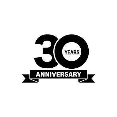 30. yıl dönümü bayrağını kutluyoruz. İzole edilmiş beyaz arkaplanda vektör. EPS 10.