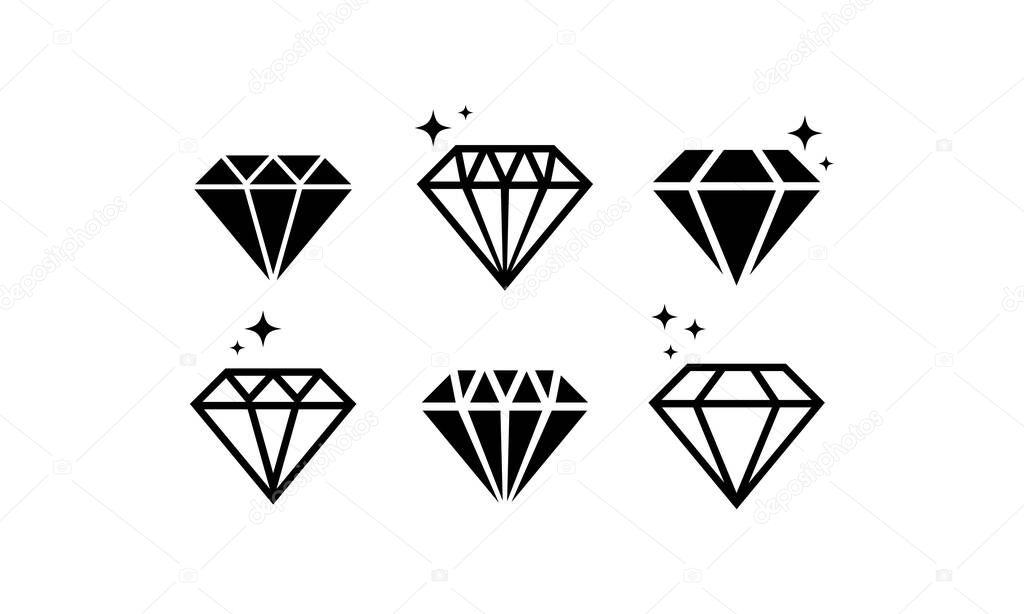Diamond icon set. Abstract jewelry gemstones, crystals. Jewelry logo design. Vector on isolated white background. EPS 10.