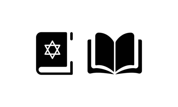 圣经图标 大卫之星的宗教书籍 关闭和开放 在孤立的白色背景上的向量 Eps — 图库矢量图片