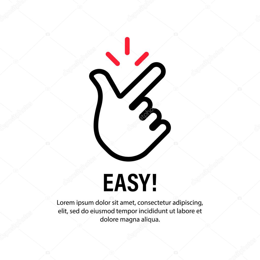 Easy sign. Hand gesture, finger snap. Finger snapping. Vector on isolated white background. EPS 10.