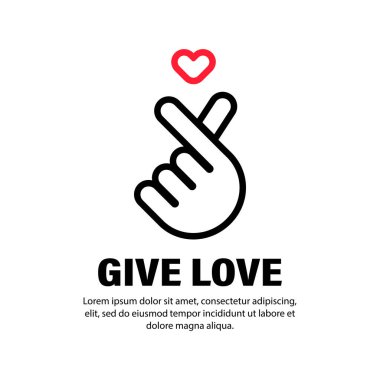 Aşk ikonu vermek. Kalbi tutan el. Koreli Parmak. Hangul. İzole edilmiş beyaz arkaplanda vektör. EPS 10.