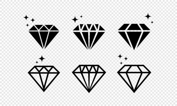 Icona Diamante Impostata Pietra Cristallo Gioielli Vettore Sfondo Trasparente Isolato — Vettoriale Stock