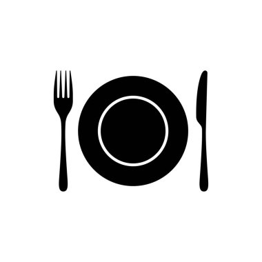 Çatal ve bıçakla kaplanmış. Restoran menüsü simgesi. İzole edilmiş beyaz arkaplanda vektör. EPS 10.