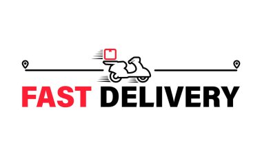 Hızlı teslimat ikonu. Scooter taşımacılığı. Yer işaretleri. İzole edilmiş beyaz arkaplanda vektör. EPS 10.