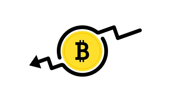 Bitcoin Ikon Lefelé Nyíllal Üzlet Banki Koncepció Vektor Elszigetelt Fehér — Stock Vector