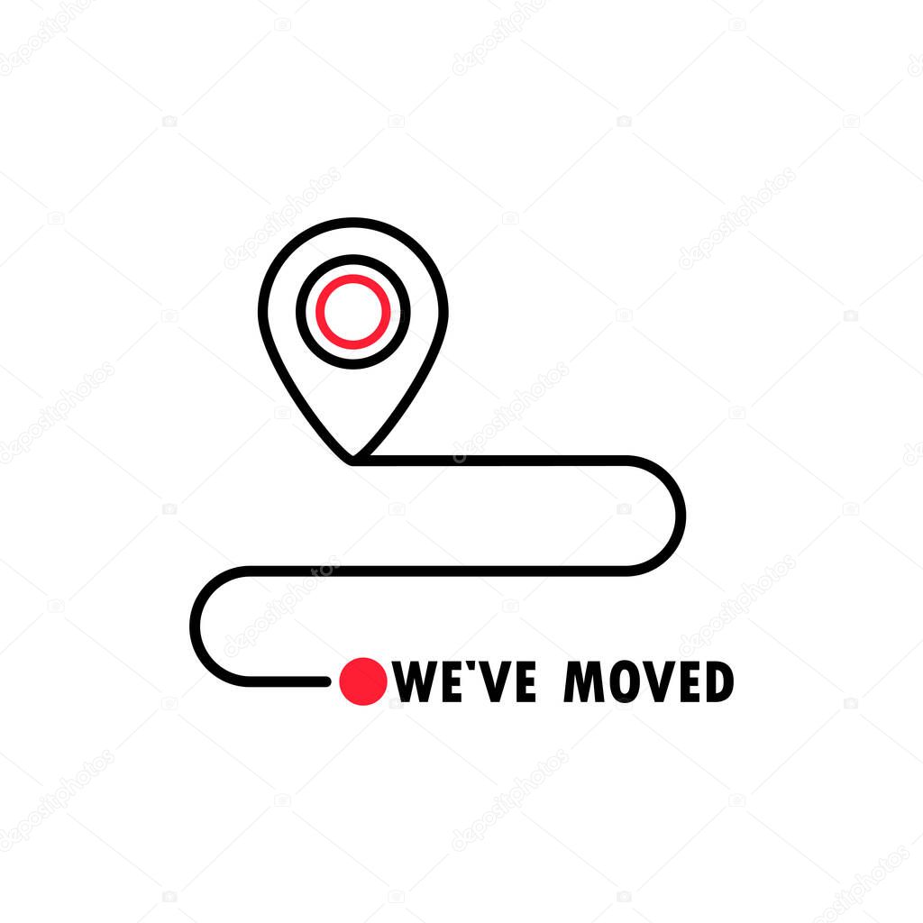 We have moved icon. Map location pointer. Changed address navigation. Vector on isolated white background. EPS 10.