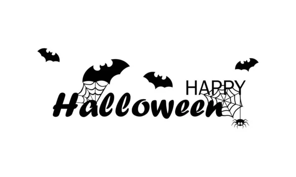 Feliz Cartel Halloween Negro Caligrafía Diseño Texto Arañas Murciélagos Fiesta — Archivo Imágenes Vectoriales