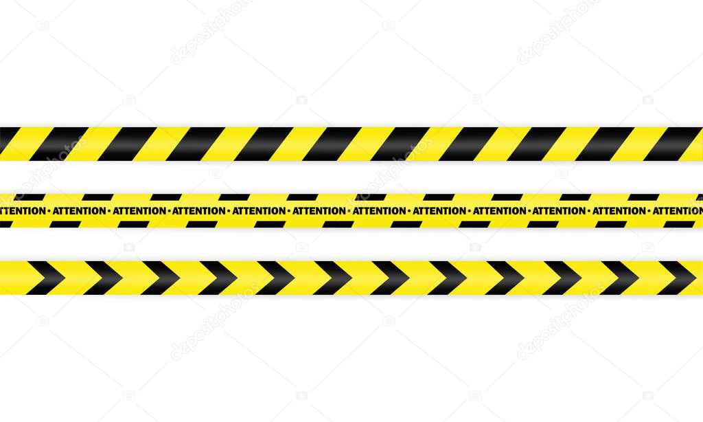 Police tape icon set. Attention. Warning. Vector on isolated white background. EPS 10.