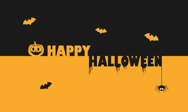 Gelukkig Halloween Spandoek Een Pompoen Vleermuis Spin Vector Geïsoleerde Achtergrond — Stockvector