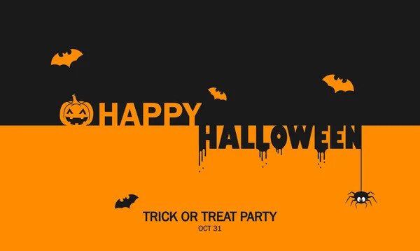 Buon Biglietto Invito Halloween Festa Festa Decorazione Zucca Pipistrello Ragno — Vettoriale Stock