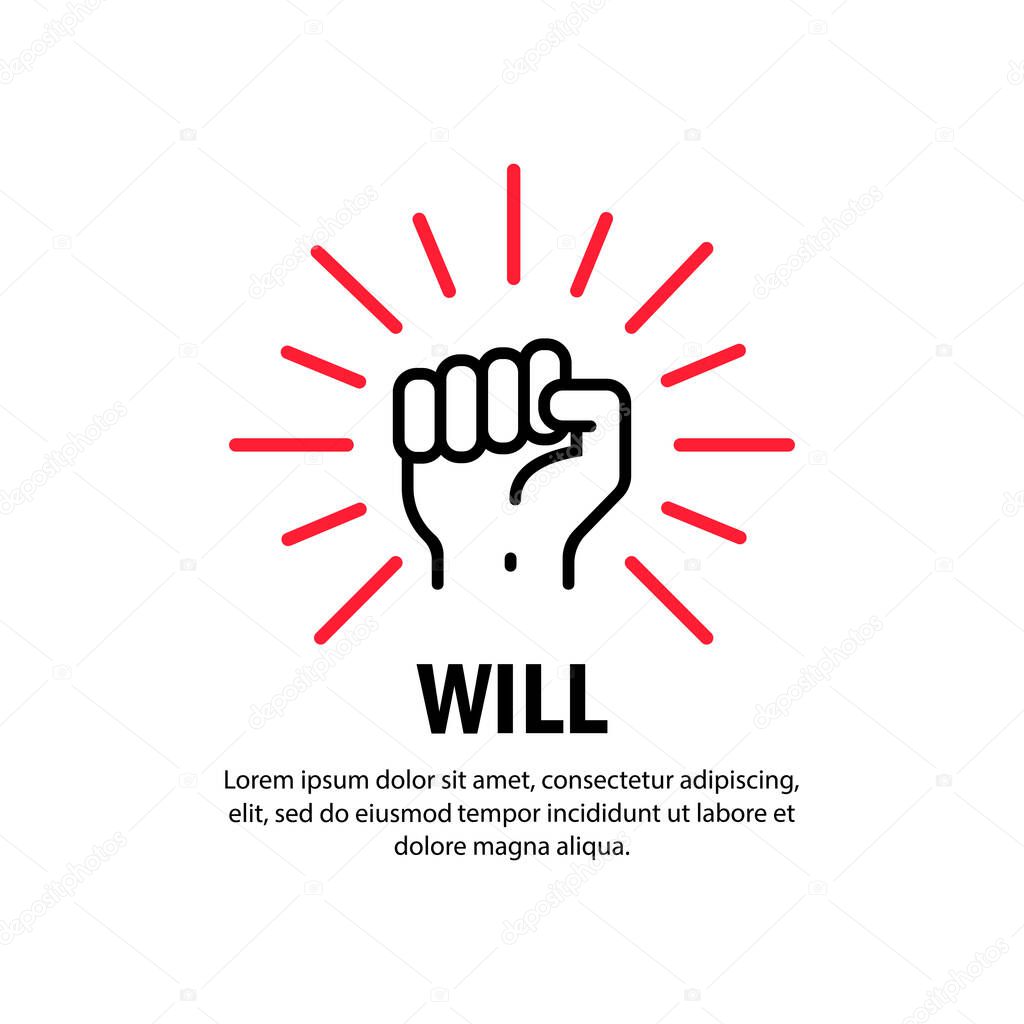 Will concept icon. Hand raised up. Vector on isolated white background. EPS 10.