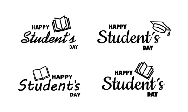 Happy Student Day Icon Set Black Konsep Kehidupan Mahasiswa Vektor - Stok Vektor