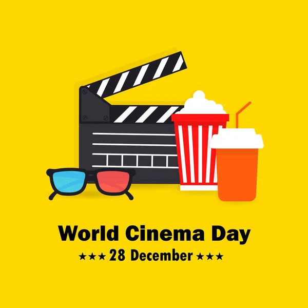 Banner Del Día Mundial Del Cine Industria Cinematográfica Concepto Filmación — Archivo Imágenes Vectoriales