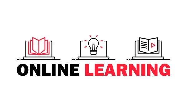 Ícone de aprendizagem online. A estudar em casa. Vetor em fundo branco isolado. EPS 10 — Vetor de Stock