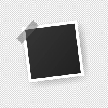 Fotoğraf çerçevesi boş. Yapışkan bantla. Şeffaf izole arkaplanda vektör. EPS 10.