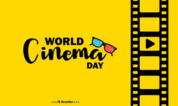 Wereld Bioscoop Dag Spandoek Met Filmstrip Cinematografie Vector Geïsoleerde Achtergrond — Stockvector