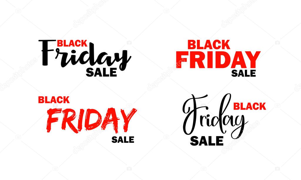 Black Friday sale icon set. Caligraphy text. Vector on isolated white background. EPS 10.