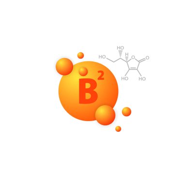 B2 vitamini ikonu. Beslenme takviyesi. Sağlık sigortası düğmesi. Kapsül. İzole edilmiş beyaz arkaplanda vektör. EPS 10.