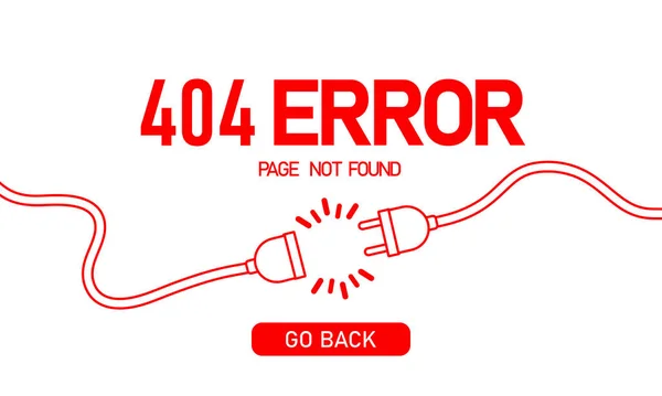 404 Error Banner Loss Connection Electrical Plug Socket Design Disconection — Stock Vector
