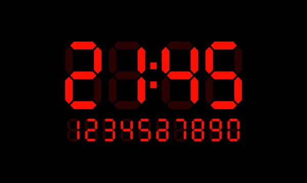 Numéro Horloge Numérique Icône Réglée Vecteur Sur Fond Noir Isolé — Image vectorielle