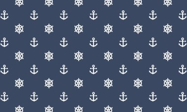 Kusursuz denizcilik deseni. Gemi çarkı ve çapa. Beyaz çapa ve gemi tekerleği desensiz dizayn. EPS 10