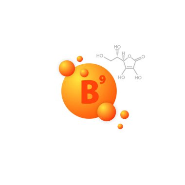 B9 vitamini ikonu. Beslenme takviyesi. Sağlık sigortası düğmesi. Kapsül. İzole edilmiş beyaz arkaplanda vektör. EPS 10