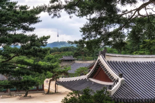 Namsan Věž Pohled Paláce Changgyeongung Soulu Jižní Korea — Stock fotografie