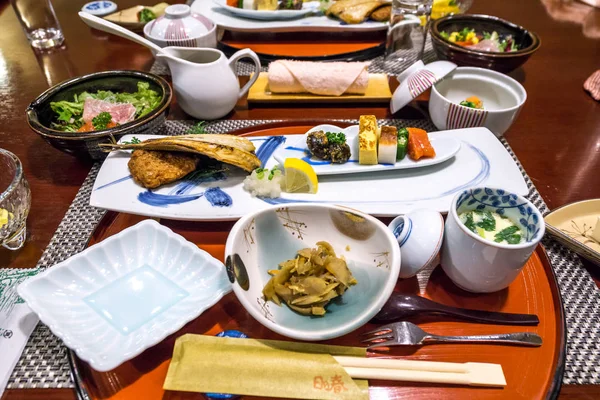 Japonês Pequeno Almoço Tradicional Servido Ryokan — Fotografia de Stock