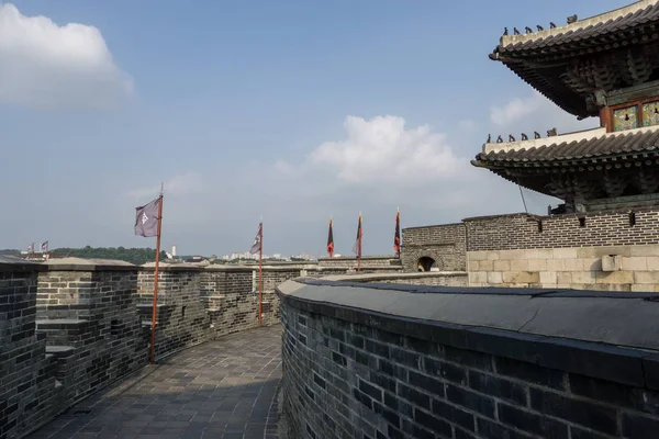 Der Ferne Das Janganmun Tor Dem Die Festungsmauer Von Hwaseong — Stockfoto