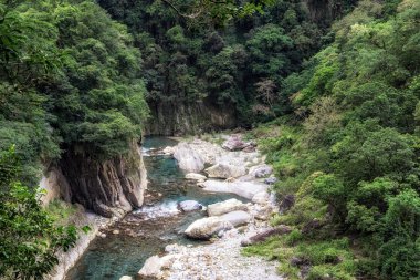 Shakadang Nehri iz sahne ile temiz yemyeşil creek nehir su. Taroko Milli Parkı, Tayvan'da alınan.