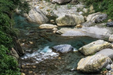 Shakadang Nehri iz sahne ile temiz yemyeşil creek nehir su. Taroko Milli Parkı, Tayvan'da alınan.