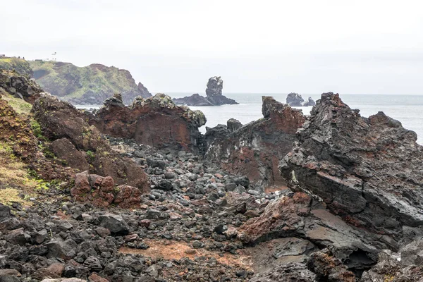 Seopjikoji Vista Panorámica Del Océano Con Muchas Rocas Dentadas Largo — Foto de Stock