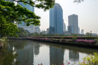 Bangkok Benjakitti park manzarası Benjakitti parkı merkez bangkok 'un khlong toei bölgesinde yer alan büyük bir parktır. Ortadaki gölün etrafında koşma ve bisiklet yolları var..