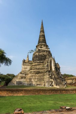 Wat Phra Si Sanphet Budist Tapınağı sahne Ayutthaya, Tayland. Üç ana Chedis biri görünümünü.
