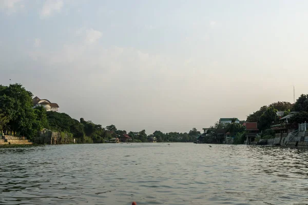 Paisaje Del Río Chao Phraya Durante Las Horas Puesta Del — Foto de Stock