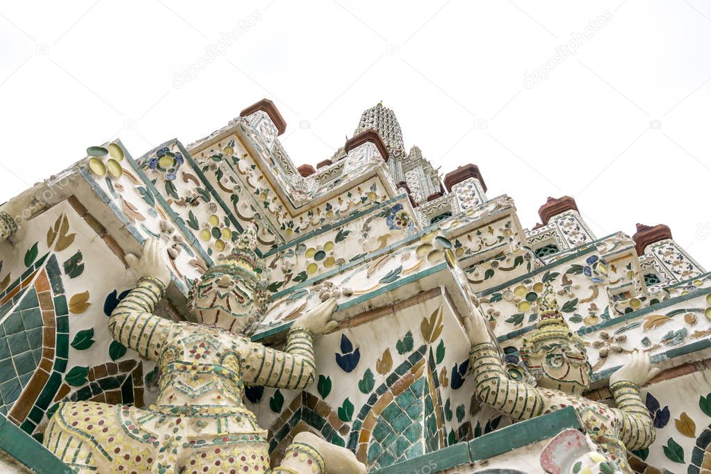 Close up view of Wat Arun main Prang. Wat Arun or temple of the dawn is a famous temple in Bangkok, Thailand