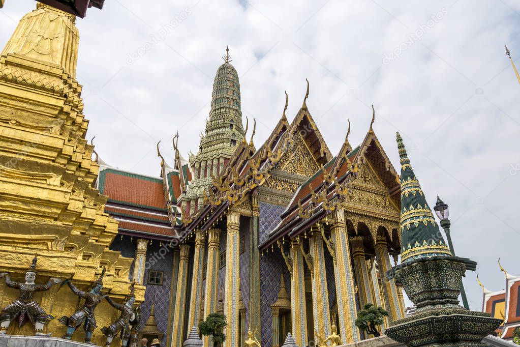 the temple of the emerald buddha viewed from outside. The famous royal chapel located in the Bangkok Grand Palace in Thailand.