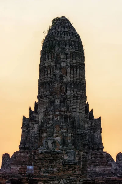 Wat Chaiwatthanaram Main Central Prang Taken Upclose Sunset Hours Ayutthaya — Stock Photo, Image