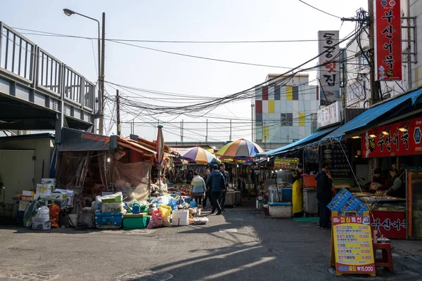 Busan Jagalchi Market Famous Open Air Seafood Street Market South — Stock Photo, Image