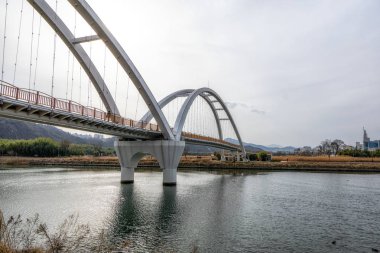Taehwa köprü manzara nehir üzerinde. Taehwa köprü bulunan Taehwagang River Park: Ulsan, South Korea