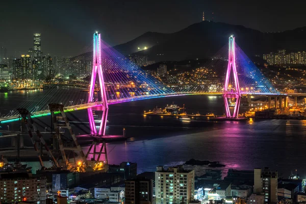 Ponte Porto Busan Uma Das Pontes Famosas Coréia Sul Conectando — Fotografia de Stock