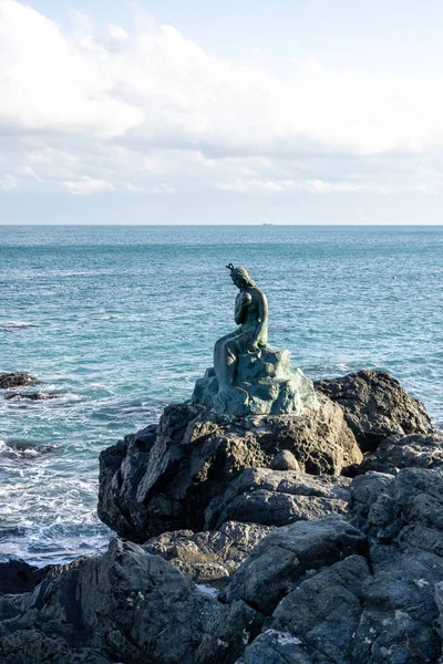 Estatua Sirena Playa Haeundae Cerca Isla Haeundae Dongbaekseom Busan Corea —  Fotos de Stock