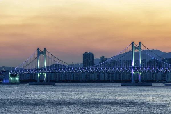 Vista Del Tramonto Sul Ponte Busan Gwangandaegyo Famoso Ponte Busan — Foto Stock