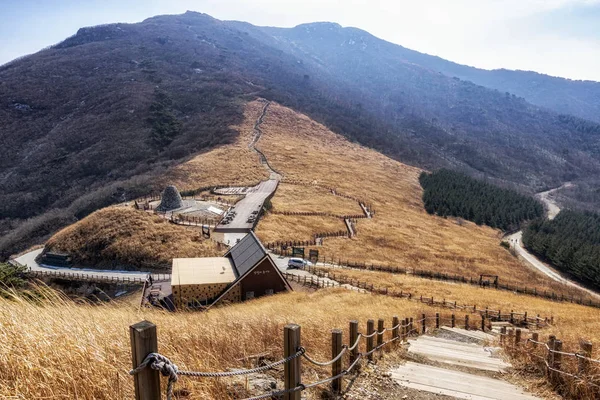 Ganwoljae Sentieri Zona Riposo Cima Alla Montagna Lettera Coreana Dice — Foto Stock