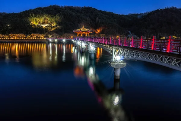Woryeonggyo Bridge Andong Taken Nighttime Woryeonggyo Famous Wooden Footbridge Nakdong — Stock Photo, Image