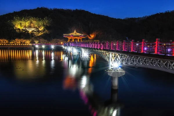 Woryeonggyo Bridge Andong Tomada Noite Woryeonggyo Uma Famosa Passarela Madeira — Fotografia de Stock