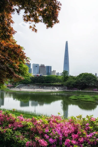 紫のツツジとソウルオリンピック公園 — ストック写真